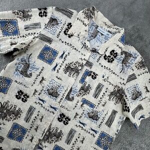 Cabin Creek Womens Large Animal Print Button Down‎ Shirt Short Sleeve